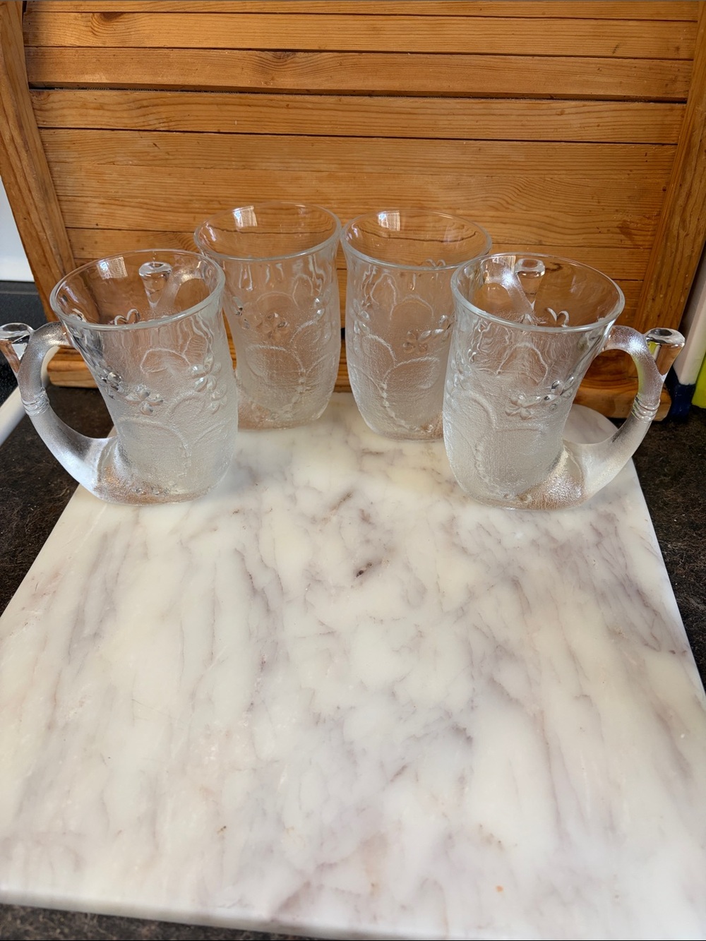 Vintage Toyo Sasaski Beer Mugs Clear Embossed Glass Pitcher and Tumblers Set